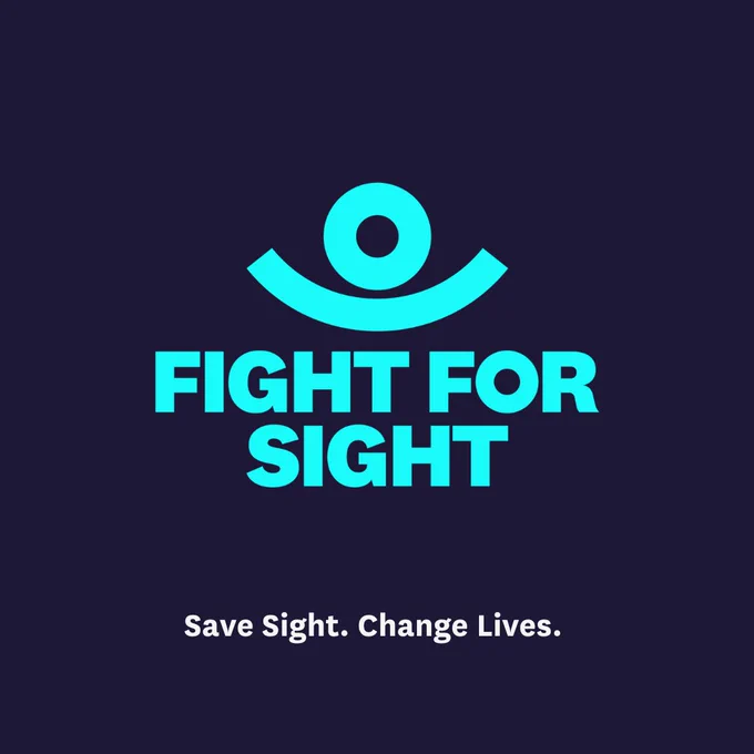 Centre of the signature is the Fight for Sight logo. The logo resembles and eye and an eyelid. The shape of the eyelid curves upwards and resembles the shape of arms outstretched. Together the elements represent the charity’s mission to: Save Sight. Change Lives. 