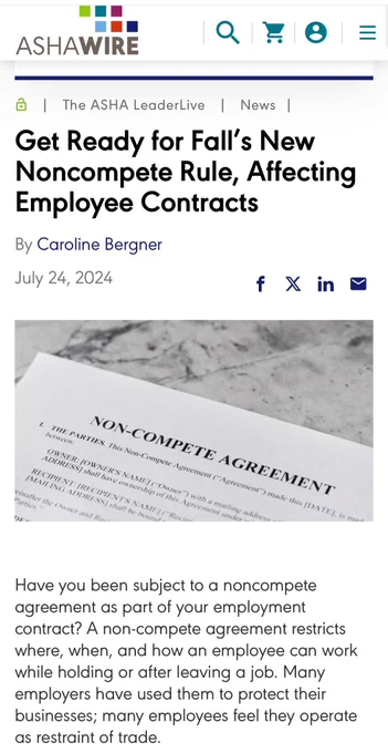 Screen shot of an article introducing a new law that will ban non compete agreements.