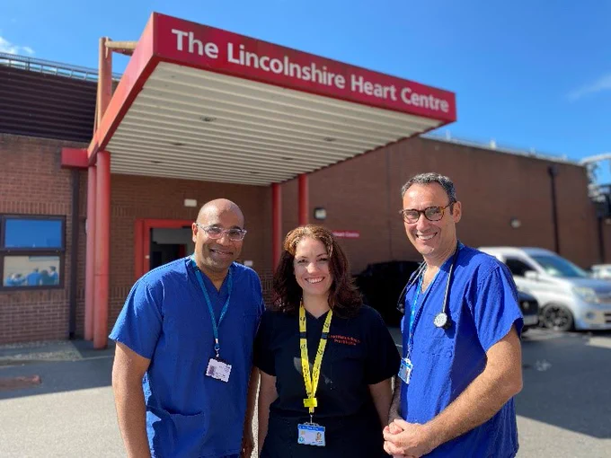 Consultant Cardiologist Dinal Taleyratne, Lead Resuscitation Practitioner Monique Loveday and Consultant Cardiologist David O’Brien at the Lincolnshire Heart Centre.