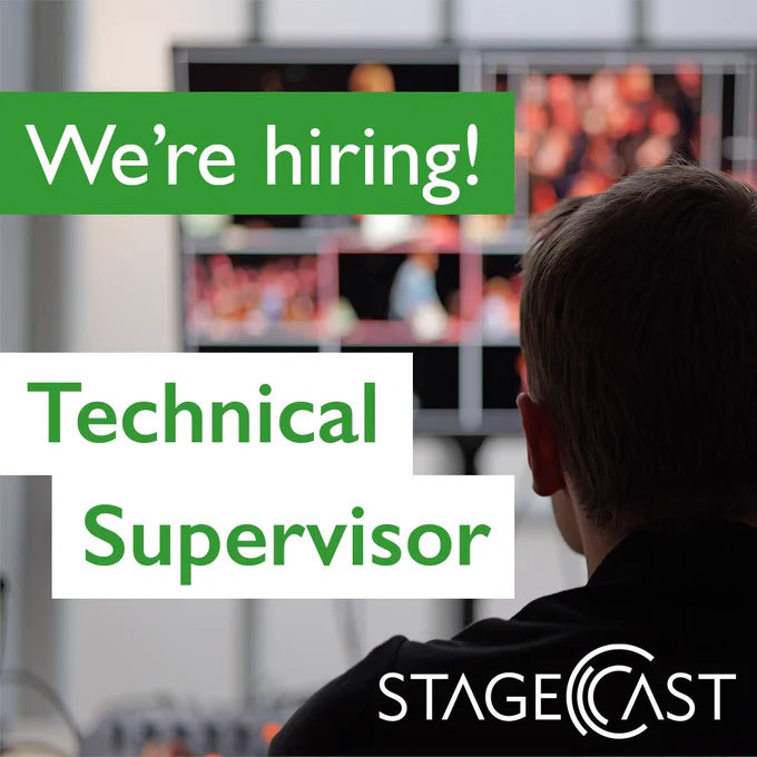 A head in silhouette with the words: "We're hiring! Technical Supervisor" and the Stagecast logo.