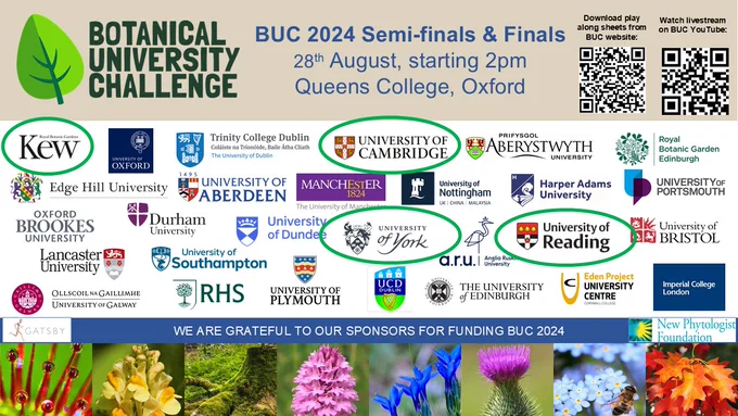 The semi-finals and finals of Botanical University Challenge between Cambridge, Kew, York and Reading will take place on 28th August from 2pm, follow the link or QR code to watch the live stream!