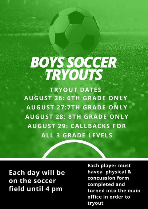 Boys Soccer Tryout Information #livelikeamustang