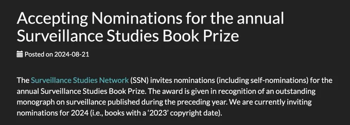 Screenshot of book prize nomination announcement