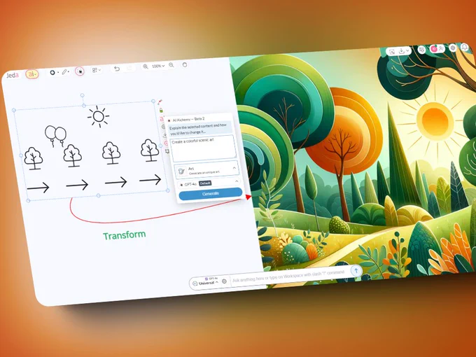 #PromptOfTheDay 👍 Select your icons, choose Art as Alchemy output with this prompt - "Create a colorful scenic art.

➡️ Try today at https://www.jeda.ai/generative-ai-transformation-ai-vision-alchemy

#JedaAI #GenerativeAI #ChatGPT #GPT4 #VisualPrompt #AI #Illustration #Design #AiArt #AiArtwork
