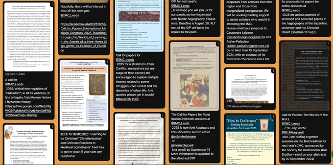 The IMC 2025 Padlet page full of Call for Papers posters