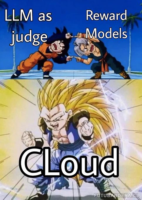 Dragon Ball z combination meme with LLM as judge and reward models