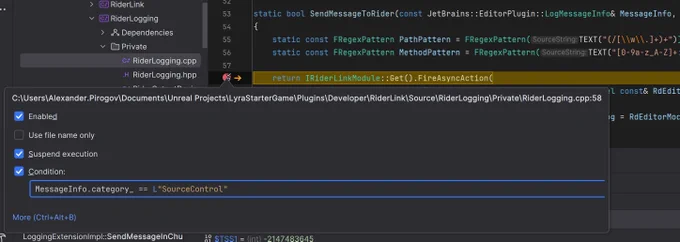 An example of a string comparison using the “==” operator in an Unreal Engine project