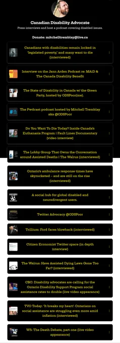 extended screenshot lists my interviews and articles.