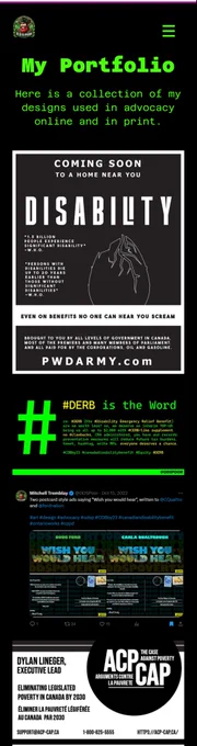 my portfolio page from my advocacy design page, screenshot.