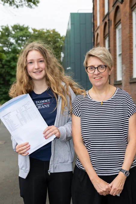 Photo of GCSE student Annabel (left) with Parliament Hill School Headteacher Sarah Creasey.