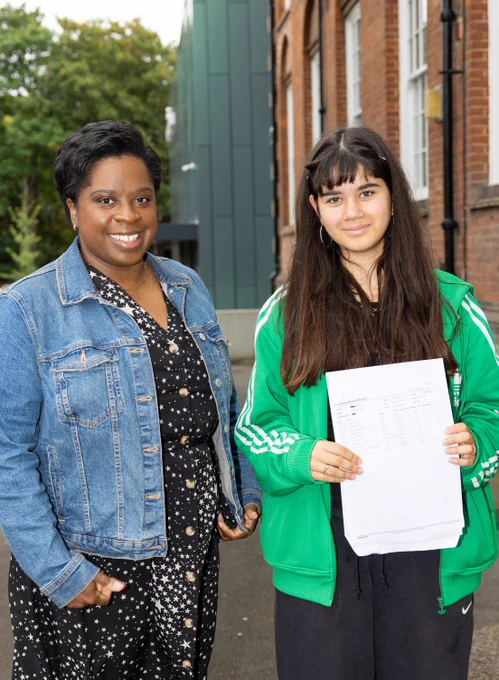 Photo of Parliament Hill School GCSE student Maya (right) with Camden Cabinet Member, Councillor Sabrina Francis.