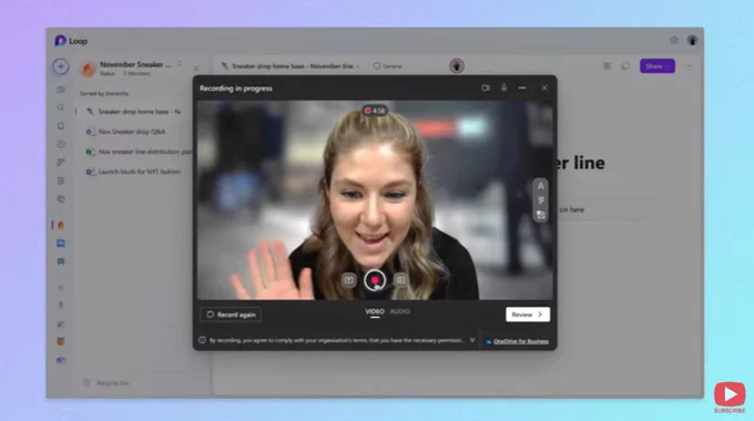 Rebecca Keys, Microsoft Loop PM, demo'ing how to add a video directly to your Loop workspace.  