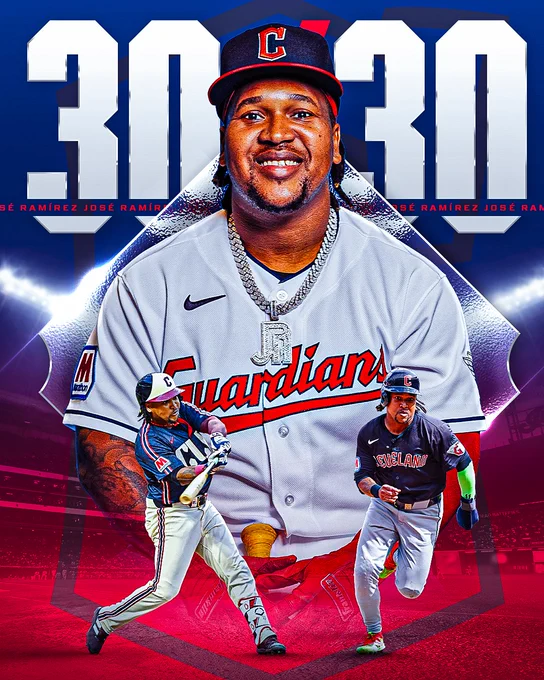 José Ramírez
30 HR/30 SB
Pictured: Various cutouts of Ramírez wearing Guardians jerseys. 