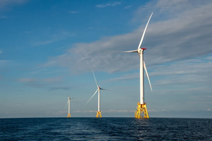 Wind turbines in the ocean.