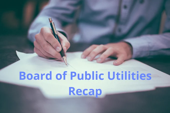 image of a person taking notes behind the text "Board of Public Utilities Recap"