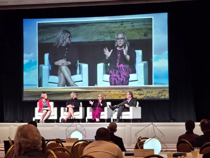 Clark County Environment & Sustainability Director Marci Henson in a panel discussion—Building Communities to Accelerate Resilience and Recovery: Policy, Alignment, Enforcement—at the #AWELasVegas2024 conference, presented by @DRIScience.