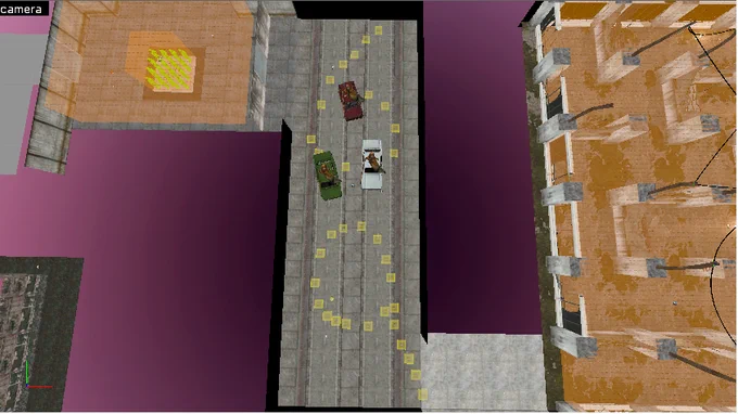A section of Jazztronauts' intro map, where antlion guards made to look like cars rush down the players. The node graph here, normally to help assist with these npcs' movment, is laid out as the numbers 6 and 9. Note that these are horrible as far as nodegraphs go but it's funny so it stays.