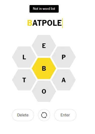 the NYT Spelling Bee does not accept Batpole as a word.