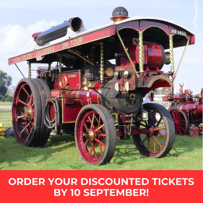 traction engine. Text reads 'order your discounted tickets by 10 September!'