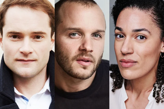 A photo showing three headshots of performers adopting neutral exprressions 