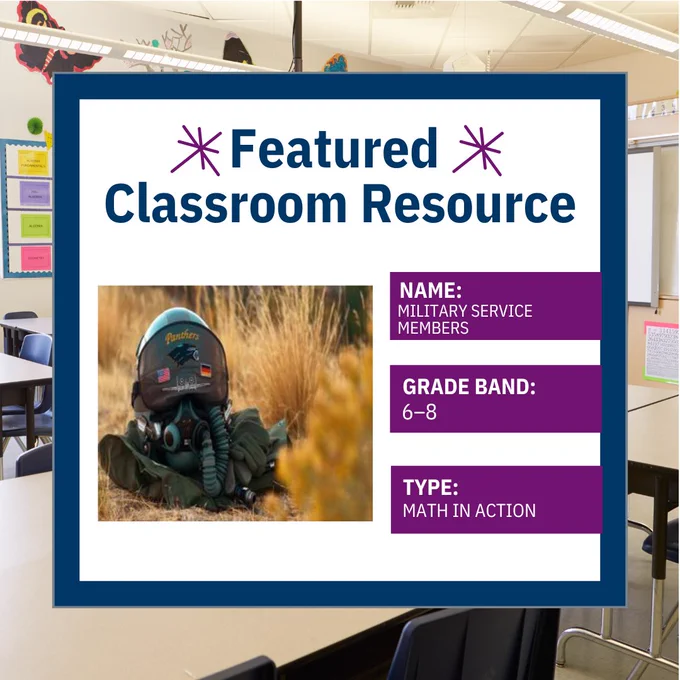Featured Classroom Resource; Name: Military Service Members; Grade Band: 6-8; Type: Math in Action