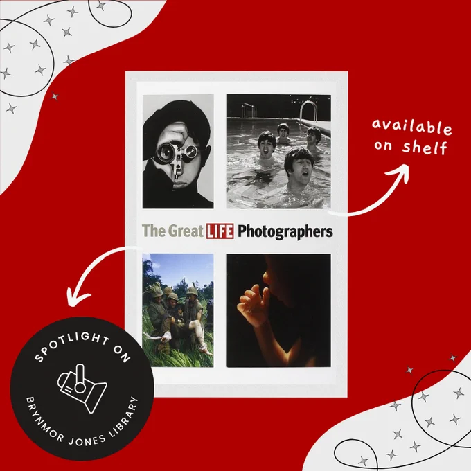 The book cover of 'The Great LIFE Photographers' features four photographs that are featured in the book: as a self portrait; a photograph of The Beatles in a swimming pool; three soldiers carrying a fourth soldier; and a baby in utero. It is displayed on a red background with the Spotlight On logo in the bottom left corner.