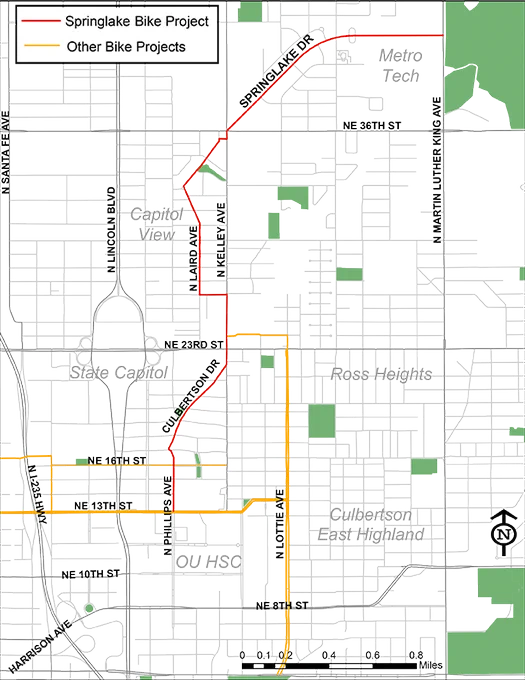 Springlake bike project map in NE OKC