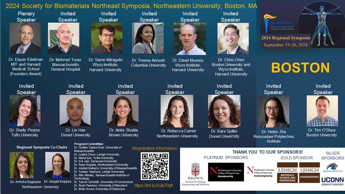 Pictures of people who will be giving talks and logos for sponsors.