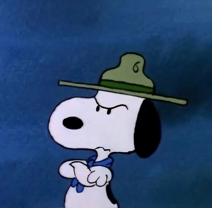 Beagle scout snoopy crossing his arms angrily