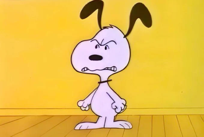Snoopy angry with his ears up