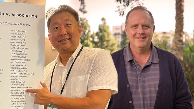 Headshot photos of Samuel Song and Charles Degeneffe