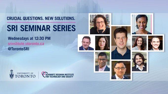 Collage of 10 headshots of speakers scheduled for the fall 2024 SRI Seminar Series. text next to collage alerts readers to the date and time of talks.