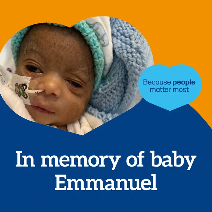 Baby Emmanuel with text 'in memory of baby Emmanuel'