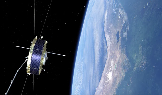 Illustration of a Cluster satellite approaching Earth.