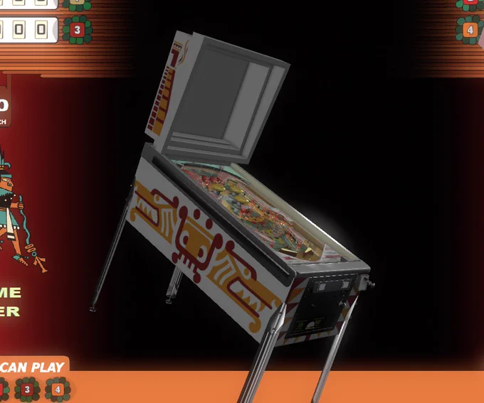 A screenshot of Visual Pinball X with a recreation of Aztec, a Williams EM pinball machine.