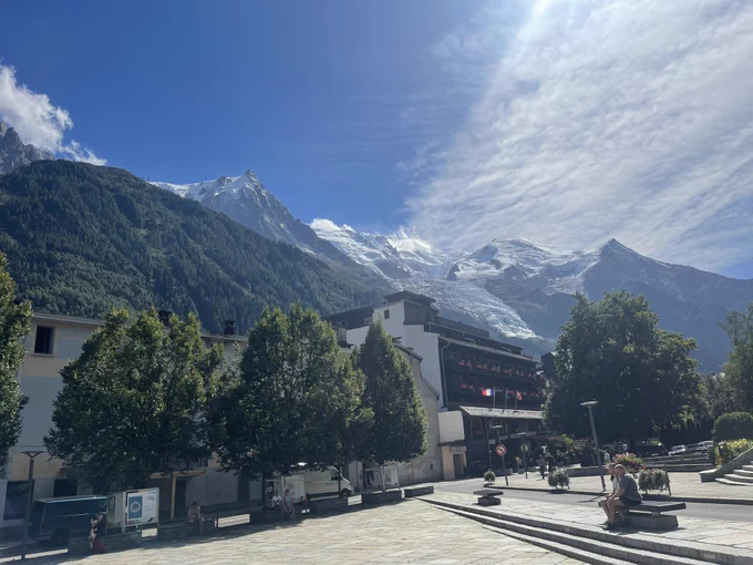 Picture of square in chamonix and mount blanc