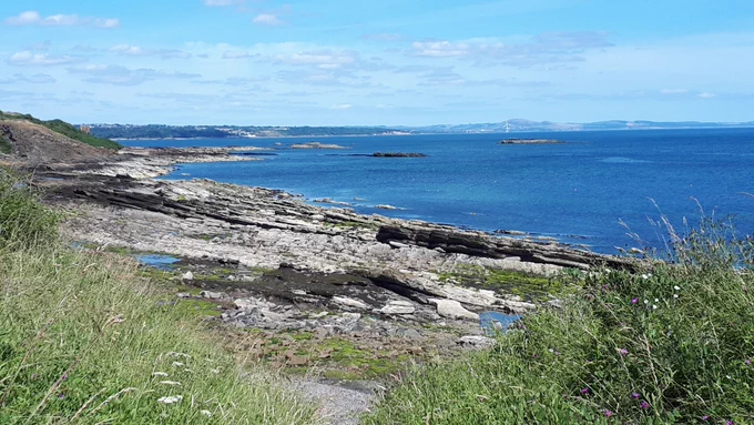 Photo taken from the Fife coastal path between Kinghorn and Kirkcaldy showing Carboniferous sediments are exposed on the foreshore.