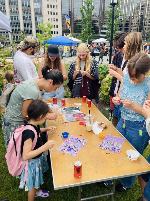Beaded bracelet making and lots of concentration to make beautiful, personalized bracelets.