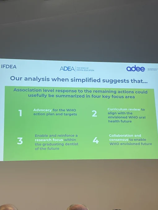 A slide of the 4 focus areas - advocacy, curriculum@review, research focus and collaboration and consensus.