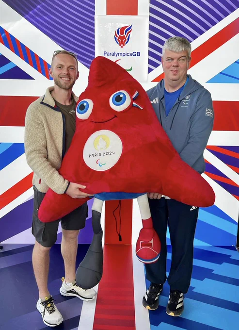 Me and Clarkey with the Mascot from the Paralympic Games 2024