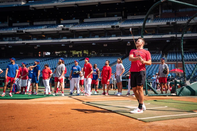 J.T. Realmuto tees off from home plate