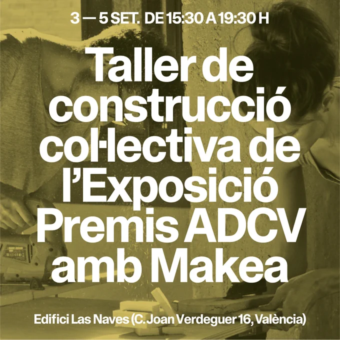 Cartel con el título del taller, en letras blancas grandes. De fondo, una imagen de un taller 