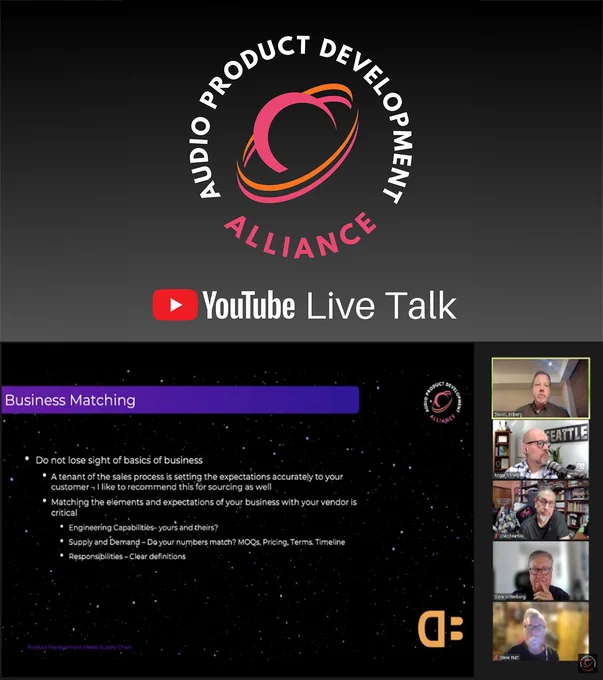 Watch Dave Lindberg (dB Enterprises) discuss “Success Factors with your Supply Partners: Insights from 16 Years in China”.
Now available in the Audio Product Development Alliance (APDA) Youtube channel. Subscribe for more Live Talks!
https://www.youtube.com/live/EPjo_88Ptgw