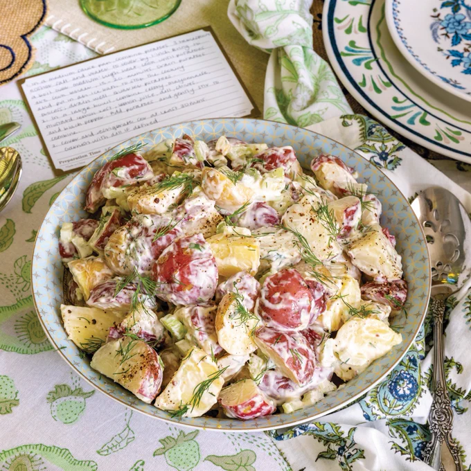 Second: Creamy Dill and Dijon Potato Salad in a bowl.
