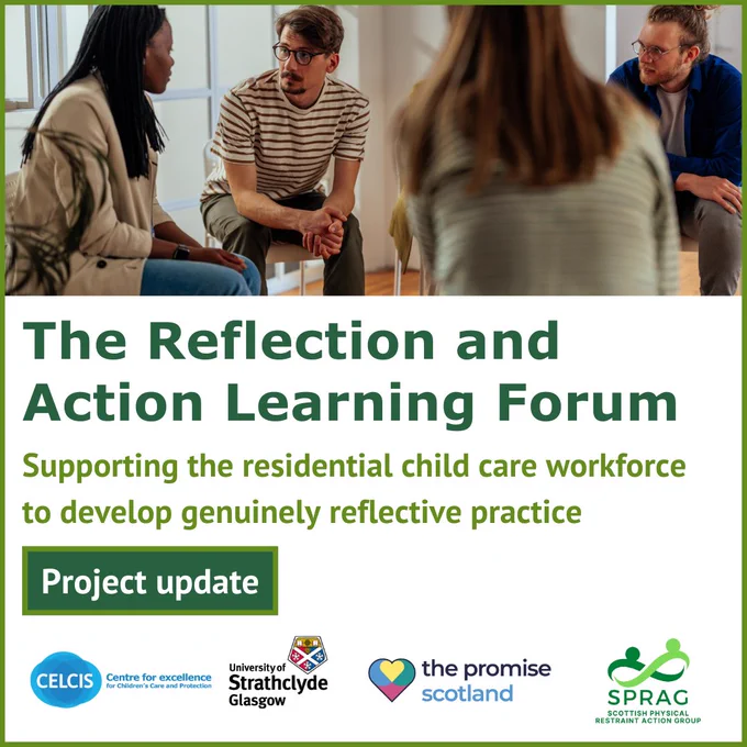 A graphic for a project update for The Reflection and Action learning Forum, which supports the residential child care workforce to develop genuinely reflective practice.