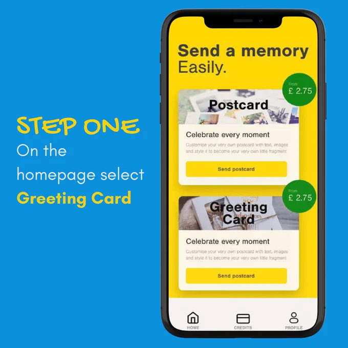 Step one on the home page select greeting card