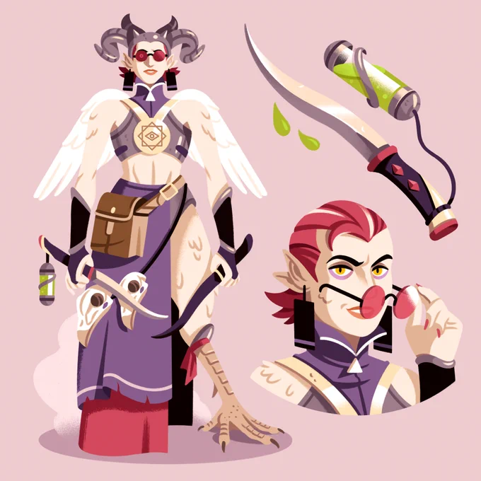 A character design experiment mixing the concepts: Witch, Assassin and Bird.