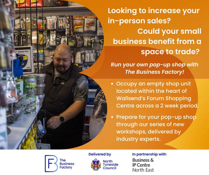 Looking to increase your in-person sales? 
Could your small business benefit from a space to trade? 

Run your own pop-up shop with The Business Factory!

Occupy an empty shop unit located within the heart of Wallsend's Forum Shopping Centre across a 2 week period.
Prepare for your pop-up shop through our series of new workshops, delivered by industry experts.