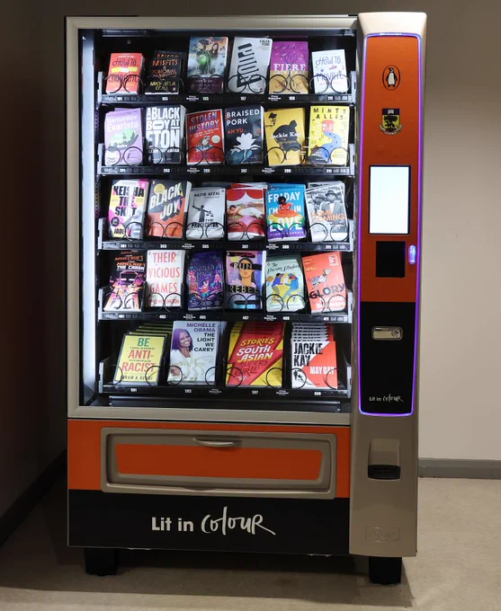 Imagine of vending machine filled with Lit in Colour books.