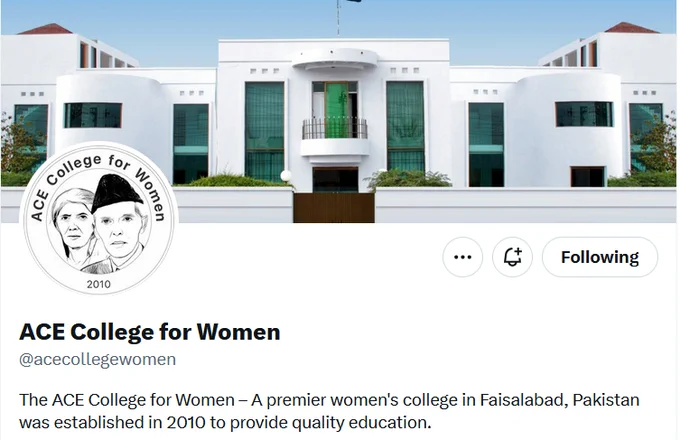 ACE College for Women twitter home page: "A premier women's college in Faisalabad, Pakistan established in 2010 to provide quality education"